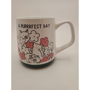 NEW Floral Purrfect Day Grey Tabby Cat Cats Pink Flowers 18oz Coffee Tea Mug
